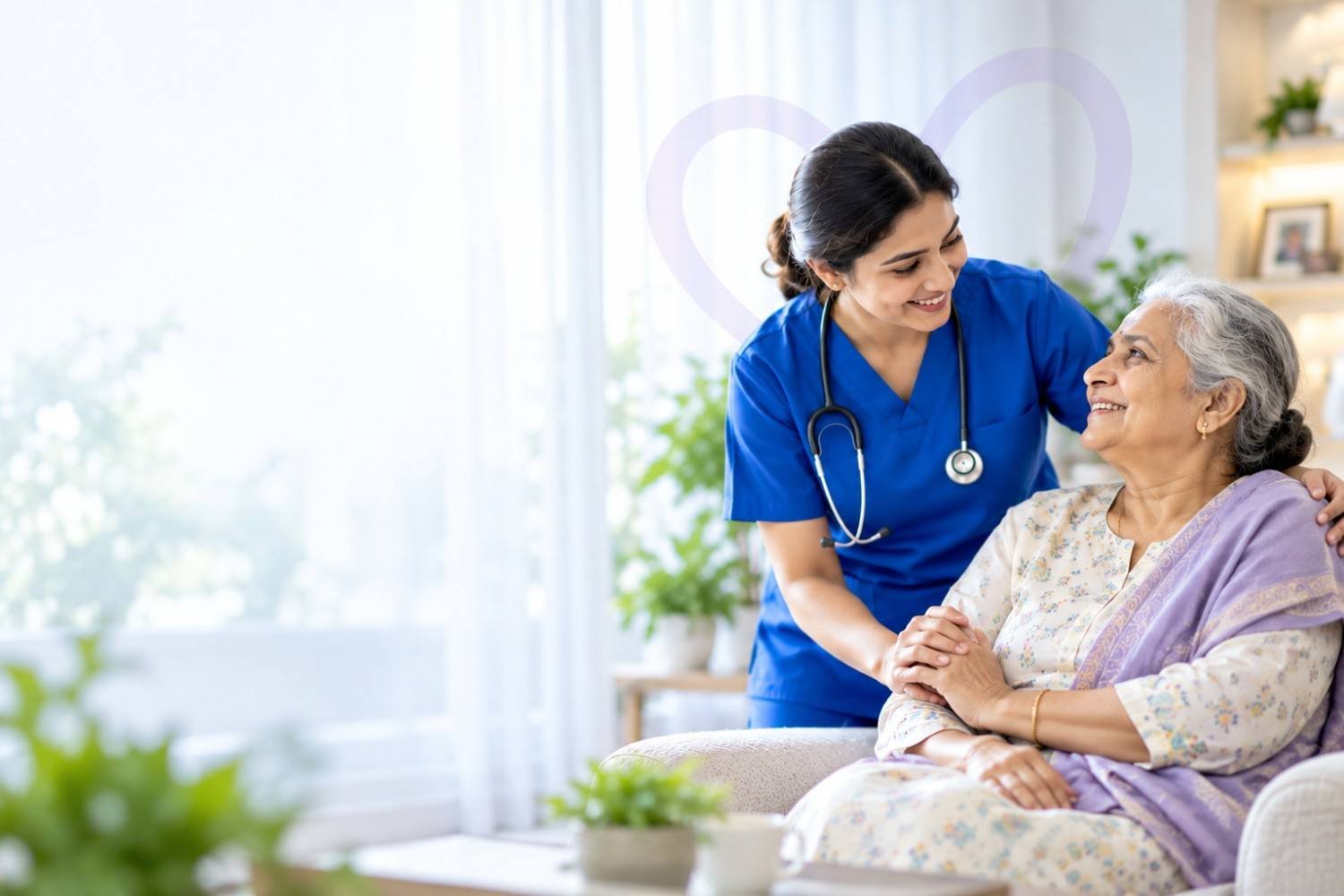 Nurse caring for an elderly woman at home