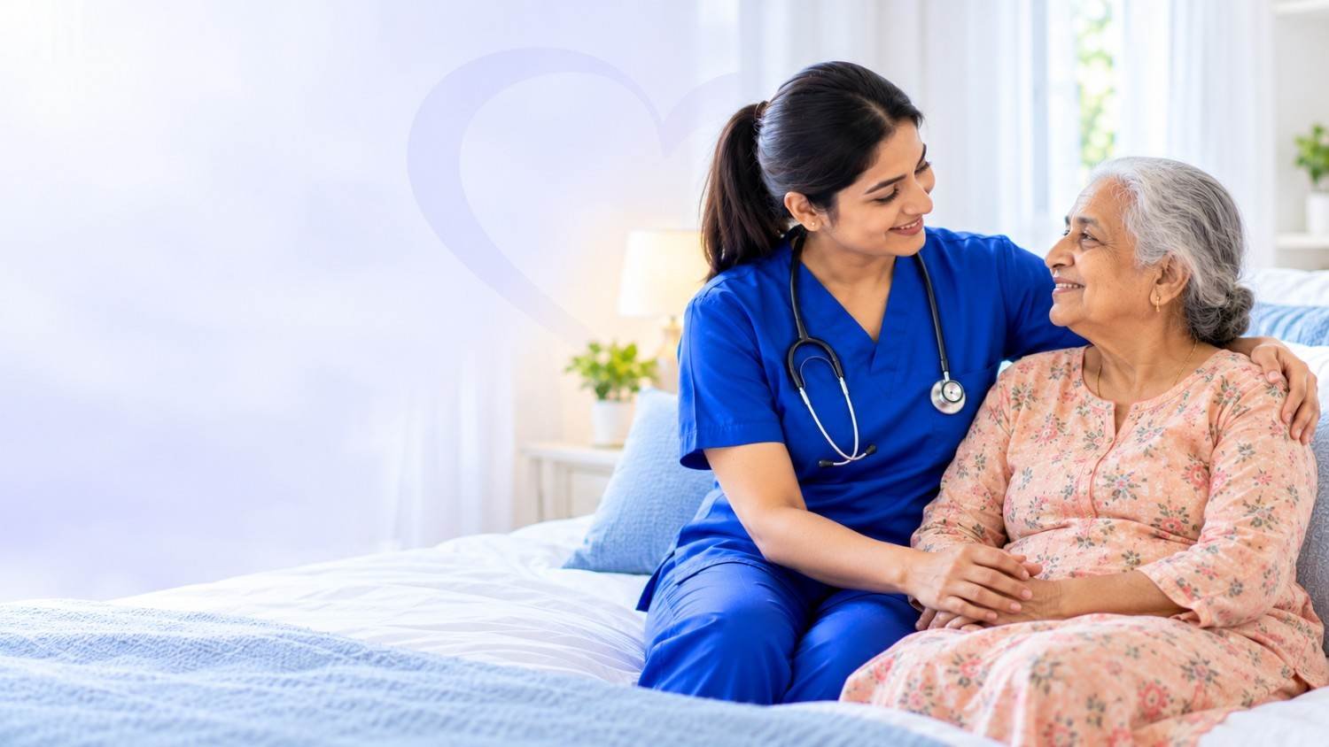 Nurse caring for an elderly woman at home